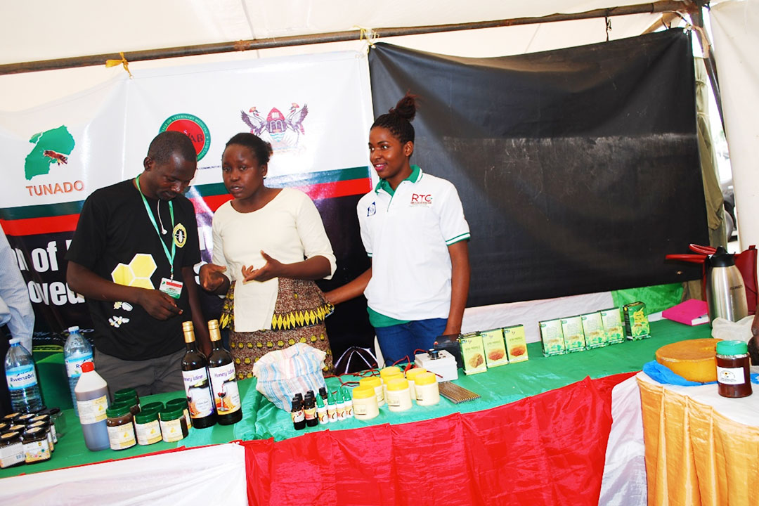 Dr. Deborah Ruth Amulen & Ms. Immaculate Nakabugo a master’s student exhibiting the research products from RTC-PRI during the 10th National Honey 2019 on 28th August 